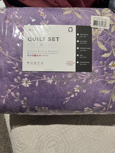 King Size Cotton Quilt Lilac Colored With 2 Pillow Shams - Picture 4 of 8