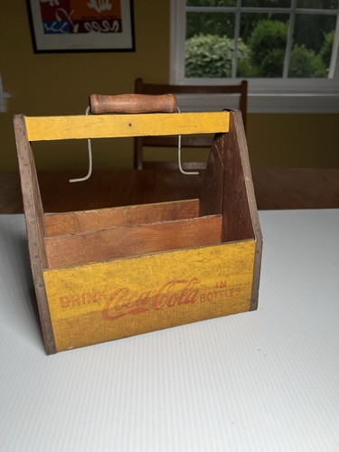 Vintage 1940s Wooden 6 Bottle Coca-Cola Crate Carrier Red Logo Coke Original