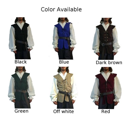 Male Waistcoat Vest Beach Holiday Sport Top Costume Pirate Renaissance - Picture 6 of 17