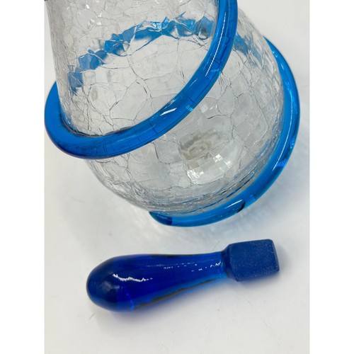 Blenko Joel Myers 6838 Clear Crackle Glass Decanter with Blue Swirls and Stopper - Picture 2 of 5
