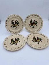 4 Vintage Metlox Poppytrail California Provincial Rooster Dinner Plates 10”