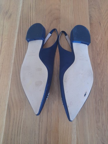 LK Bennett Luana Navy Satin Heart Brooch Slingback shoes, size 6 - Picture 5 of 7