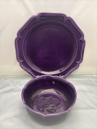 Baldelli Serving Center Plate & Serving Bowl Pasta Dish Italy Pottery Purple - Picture 2 of 9
