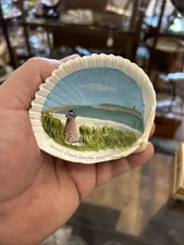 Prices Creek Cape Fear NC - Hand Painted Lighthouse Sea Shell Signed Heser