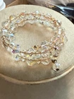 VTG AB CRYSTAL BEADED BANGLE MEMORY WIRE BRACELET-COSTUME JEWELRY
