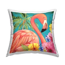 Flamingo with Summer Plants Indoor Printed Throw Pillow, 18 x 18, Pink