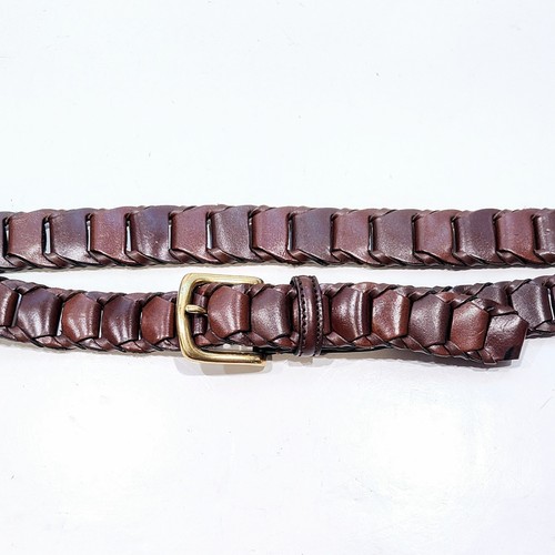 Men's Brown Full Grain Leather Link Belt Size 46 Brass Buckle Made In Argentina - Picture 2 of 7