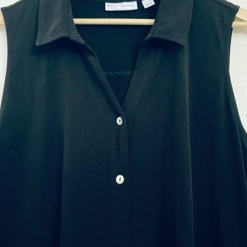 Susan Graver Black Sleeveless Button-Down Blouse Size XL - Picture 3 of 11