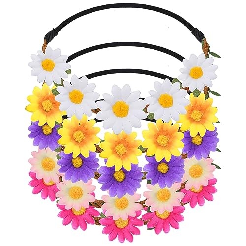 5PCS Daisy Flower Hippie Floral Headband Yellow/white/pink/purple/rose red - Picture 2 of 8