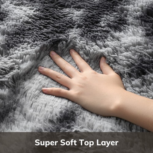 Tie-Dyed Black&Grey Area Rugs for Bedroom Living Room, Fluffy Shag Fuzzy Carp... - Picture 2 of 7