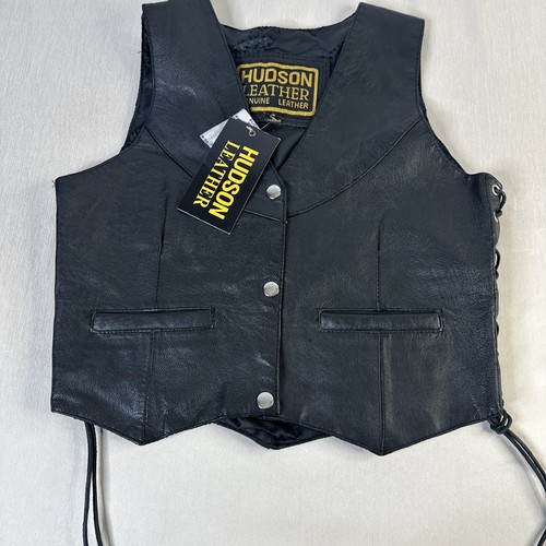 Hudson Echtleder schwarz Motorrad Weste Druckknopf Innentaschen klein - Bild 1 von 11