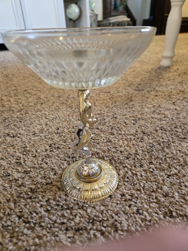 1 Vintage Fairy Candy Dish / Compote / Holder Made of Metal and Glass - Picture 4 of 8