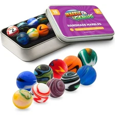 Set of 10 Handmade Collectors Marbles - Scribble Design for Kids Ages 3-14