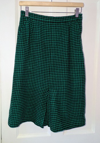 Aquascutum, Vintage Aquascutum Vibrant Green Black House Check Wool Knee Length Skirt 8