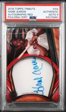 2018 TOPPS TRIBUTE AUTOS RED #HA HANK AARON 2/10 PSA AUTHENTIC AUTO 9