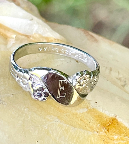 Vintage SETA 925 Sterling Silber floral filigran personalisiert "E" Initialen Ring A870 - Bild 4 von 9
