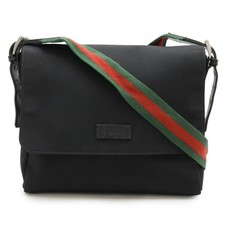 Gucci Techno Canvas Leather Messenger Bag Women Black One Size
