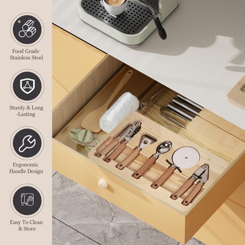 Stainless Steel Kitchen Gadget with Wood Organizer - Can Opener, Vegetable Pe... - Picture 4 of 7