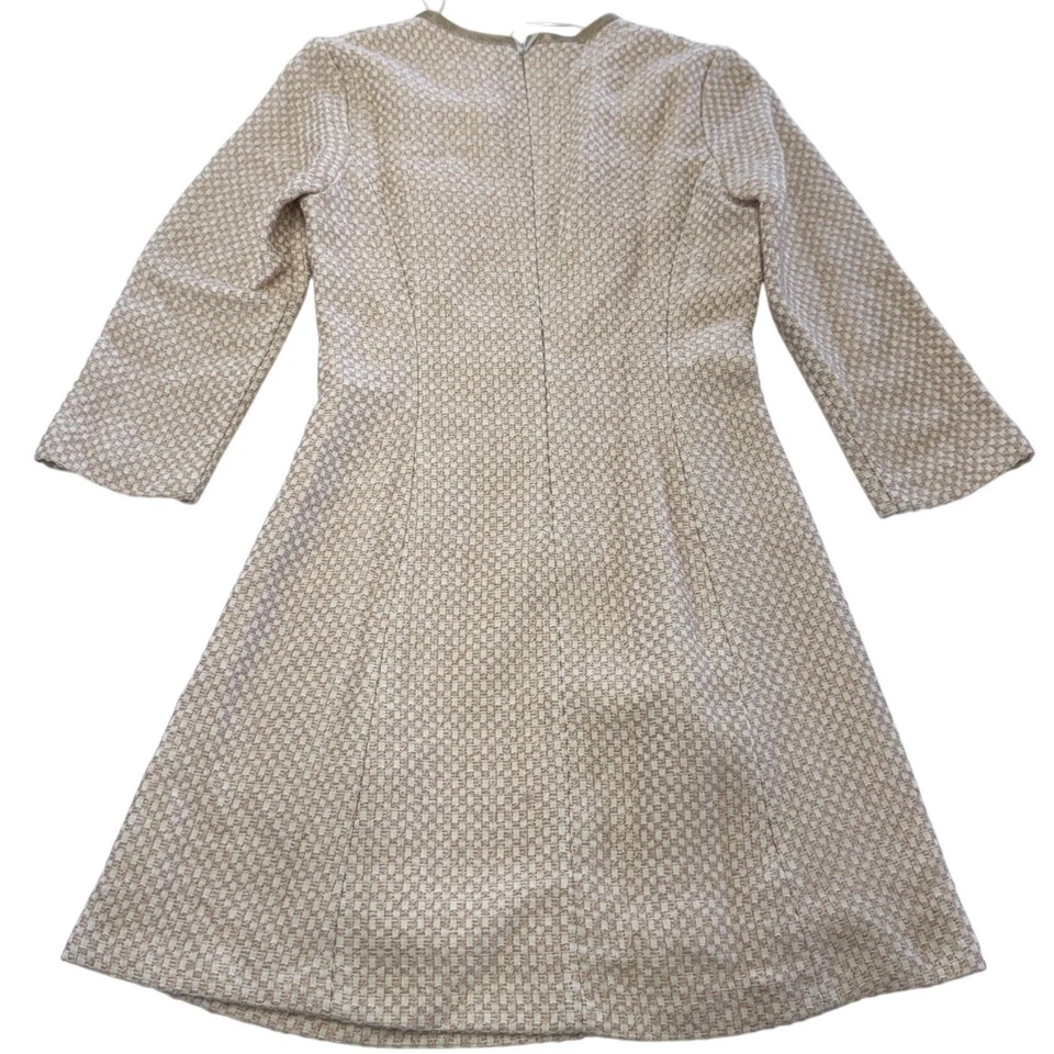 Mango 西装连衣裙女式小号 US 4 米色粉色粗花呢 A 字 3/4 袖有衬里 — 第 2/4 张图片