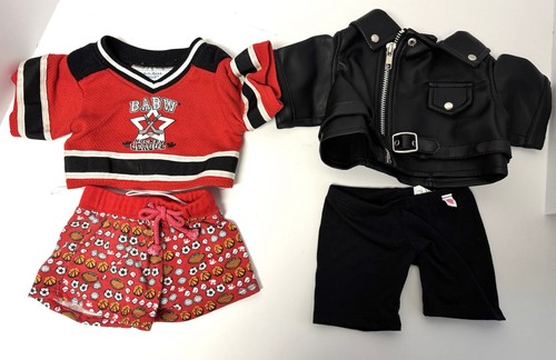 Build a Bear BABW Build A Bear Rojo y Negro Conjunto de Hockey y Chaqueta de Moto Lote - Imagen 1 de 5