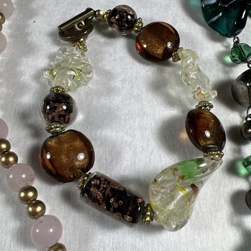 Murano Style Lot 7 Art Glass Foil Beads Vtg Necklace Bracelet Unique + Stone Rea - Picture 4 of 12