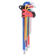 9pcs Ball End Hex Key Wrench Set 1.5-10mm Extra Long Arm L-Shape CR-V Multicolor
