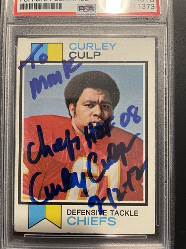 Tarjeta de novato firmada por Curley Culp 1973 Topps autógrafo con "Jefs HOF 08" PSA auténtica - Imagen 2 de 3