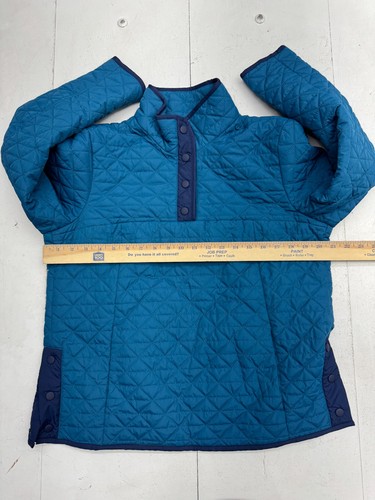 Lands End Blue Quilted 1/4 Button Up Pullover Sweater Boys Size Medium 10-12 - Picture 6 of 6