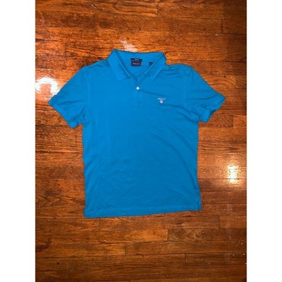 GANT Turquoise Blue Slim Fit Polo Shirt Size Large Short Sleeve