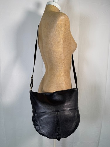 VTG 70s Beverly Black Pebble Leather Large Saddle Bag Handbag Shoulder Purse - Picture 15 of 16