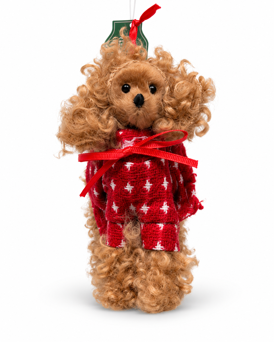 HOLIDAY TIME POODLE Brown Plush Curly Fur Red Christmas Sweater 5 ...