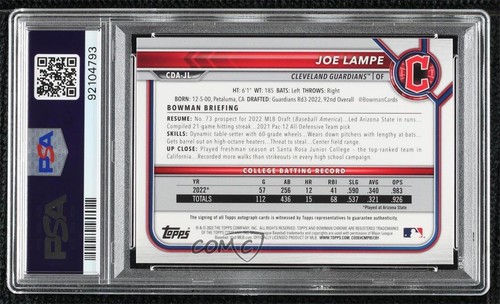 2022 Bowman Draft Chrome Pick Orange Refractor /25 Joe Lampe PSA 10 GEM MT Auto - Picture 2 of 3