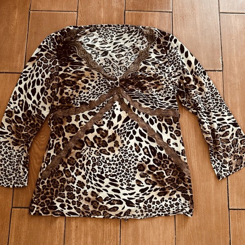 Ambrielle Small Y2K Leopard Print Lace TrimDeep V-Neck Tie Waist size S - Picture 6 of 8