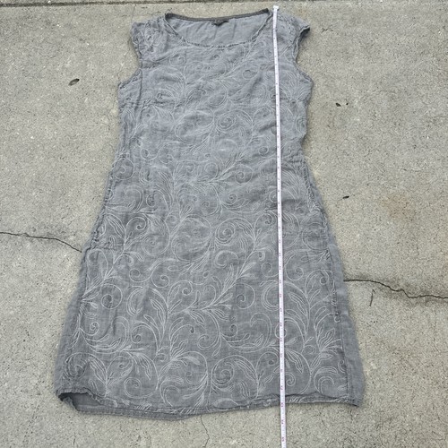 Lina Tomei Kleid Damen Medium 100% Leinen grau Paisley Blumenstickerei Taschen - Bild 9 von 14
