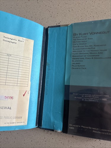 KURT VONNEGUT "Galapagos" First Trade Edition Free Shipping - Picture 5 of 6