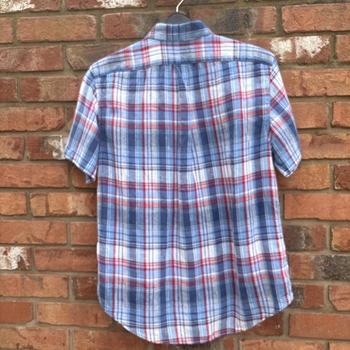 Ralph Lauren Shirt Mens Size Medium Red Blue Check Linen Short Sleeve BNWOT - Picture 2 of 4
