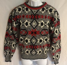 Vintage 90s Multi Color Geometric AOP Crewneck Knit Sweater Size Small