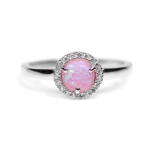 Sterling Silber hellrosa Opal und CZ Halo Ring - Bild 8 von 11