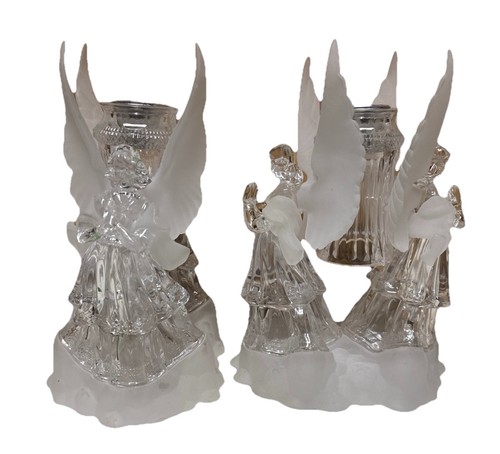 De colección Dos Acrílicos 2 Ángeles Oradores con Alas Esmeriladas y Base Candelabros. - Imagen 6 de 6