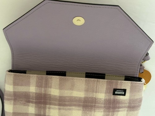 R. RIVETER Patton Crossbody Bag EnvelopePurse Lavender Leather Plaid Canvas NWOT - Picture 5 of 23