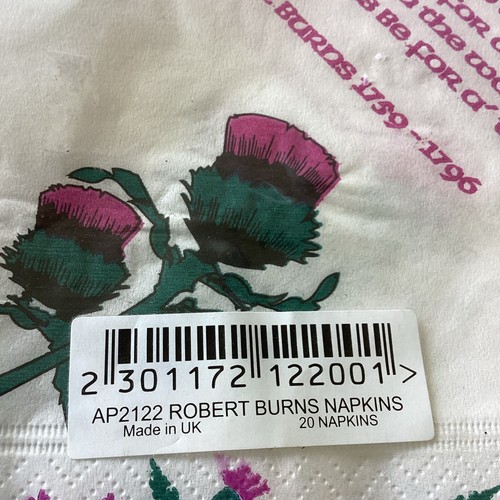 Robert Burns Night Party Paper Napkins Thistles Auld Lang Syne 6.5x6.5” NIP 15ct - Picture 4 of 4