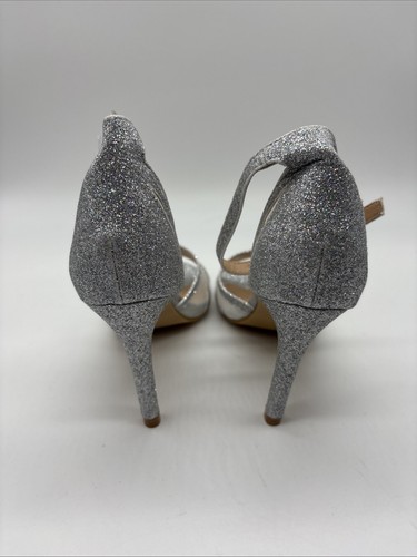 Allegra K Women's Sz 7 Silver Glitter Ankle Strap Stiletto Heeled Sandals New - Picture 4 of 5