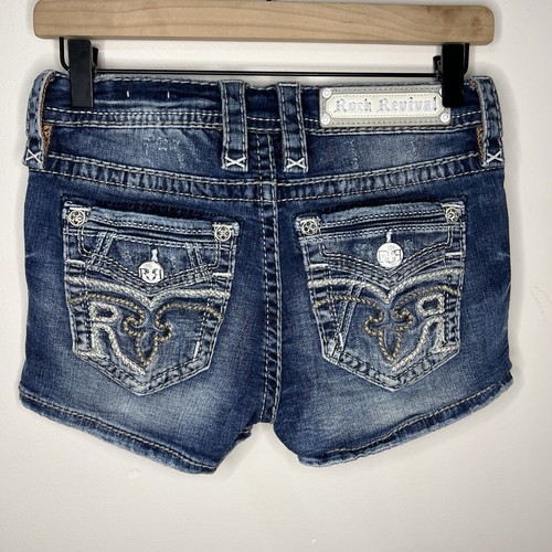 Rock Revival Malvina Mid Rise Jeansshorts Gr. 25 Grunge Rocker Y2K verziert
