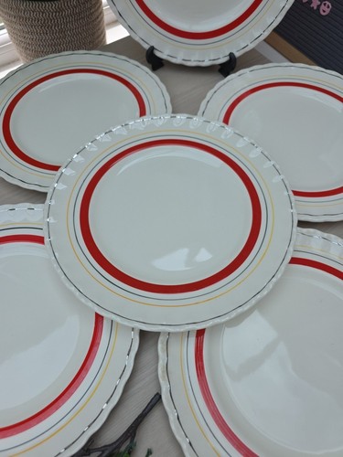 6 x Vintage 1950s Grindley Cream Red Stripe Dinner Lunch Plates - 9" - Picture 2 of 10