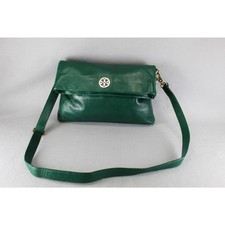 Tory Burch Green Dena Handbag Fold Over Soft Leather Womens