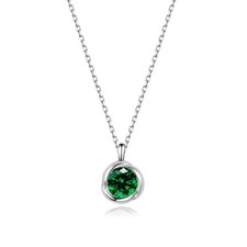 Emerald Necklace May Birthstone Necklace for Women Round Green Pendant in 925...