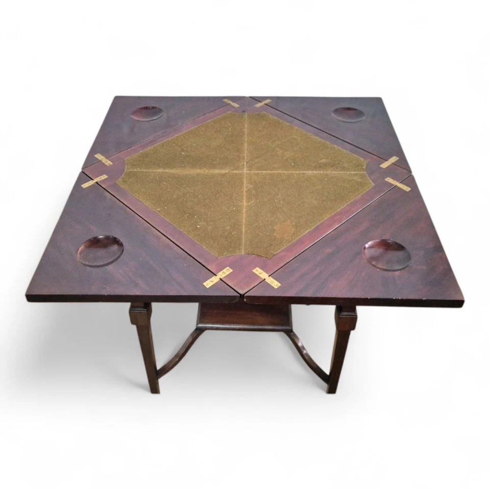 Antique Victorian mahogany folding envelope games table - fold out poker table - Image 4 of 4