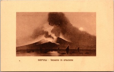 Postcard Italy Naples Vesuvius Eruption Boats Volcano