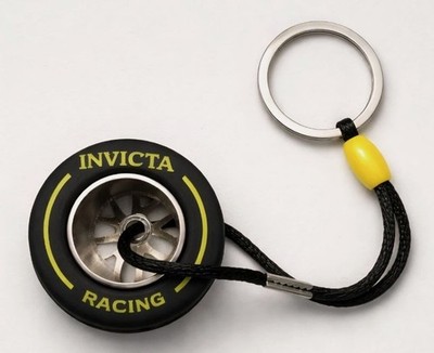 Brand New Invicta Racing F1 Rubber Medium Tire Yellow Striped Key Chain #IG0346