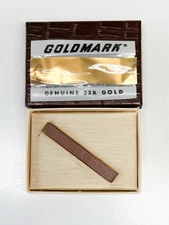 NOS Goldmark 23k Gold Tone Tie Bar Tack Vintage MCM 1960s 1970s Leather Strip